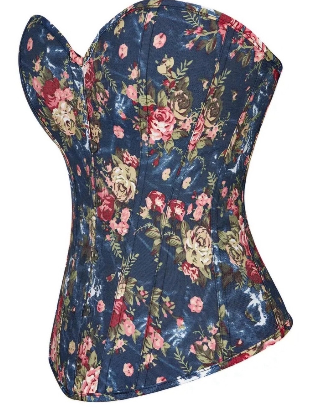 Floral Denim Corset Top in Navy Blue - Picture 3 of 6